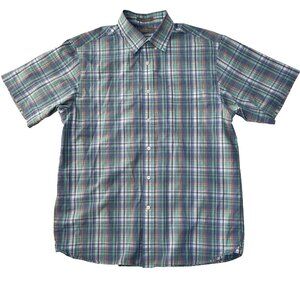 Daniel Cremieux Signature Collection Blue Plaid Button Down Shirt L Short Sleeve